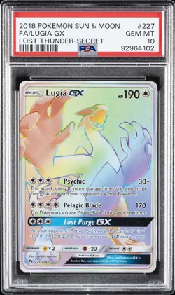 2018 POKEMON SUN & MOON LOST THUNDER SECRET #227 FULL ART/LUGIA GX PSA 10 - Image 1
