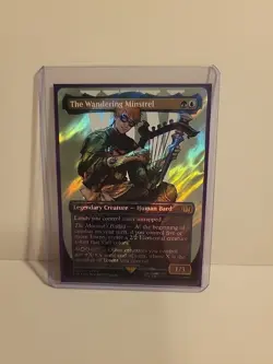 The Wandering Minstrel - Borderless - Surge Foil - Final Fantasy MTG - In Hand - Image 1