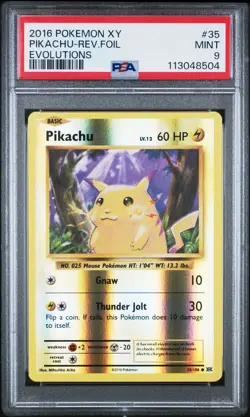 2016 POKEMON XY EVOLUTIONS #35 PIKACHU-REVERSE FOIL PSA 9 Mint - Image 1