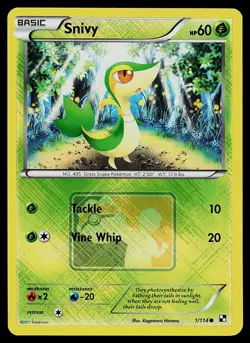 Pokemon Card - Snivy Black and White League Promo 1/114 Reverse Holo - Image 1