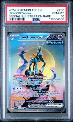 2024 Pokemon Temporal Forces Iron Crown ex Special Illustration Rare #206 PSA 10 - Image 1