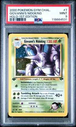 2000 Pokemon Gym Challenge 1st Edition Giovanni's Nidoking Holo #7 PSA 9 Mint - Image 1