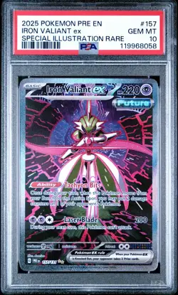 PSA 10 GEM MT Iron Valiant Ex #157, 2025 Pokemon Prismatic Evolutions, PRE EN - Image 1