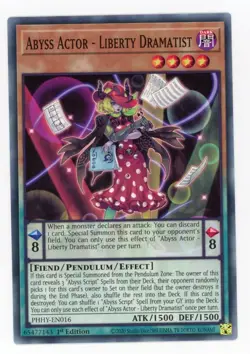 Yugioh Abyss Actor - Liberty Dramatist PHHY-EN016 Common 1st Ed NM x3 Play Set - Image 1