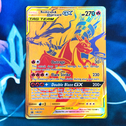 Reshiram & Charizard GX - SM247 - Full Art Gold Promo Ultra Rare Pokemon Card NM - Image 1