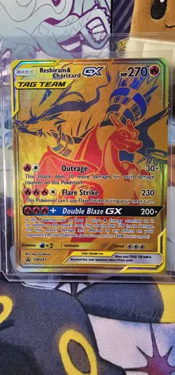 Reshiram & Charizard GX - SM247 - Full Art Gold Promo Ultra Rare Pokemon Card NM - Image 1