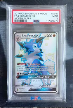 Pokemon Card PSA 9 MINT - LYCANROC GX (Full Art) #SV67 - 2019 S&M - Hidden Fates - Image 1