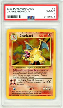 Pokemon Charizard #4 Base Set Unlimited Holo Rare PSA 8 NM-MT - Image 1