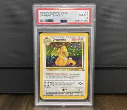 1999 Fossil Dragonite Holo Rare Pokemon Card 4/62 PSA 8 - Image 1