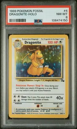 1999 Fossil Dragonite Holo Rare Pokemon Card 4/62 PSA 8 - Image 4