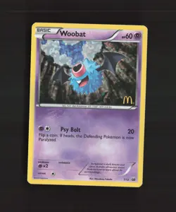 Woobat 7/12 McDonalds 2012 Promo Holo Rare Pokemon Card DMG - Image 1