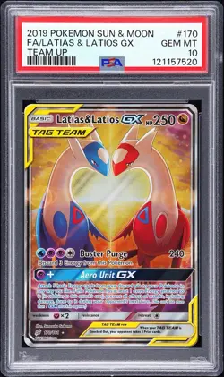 POKEMON Latias & Latios GX SUN & MOON TEAM UP 170/181 FULL ART PSA 10 2019 - Image 1