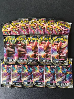 18x BOOSTER PACK LOT POKEMON SWORD & SHIELD REBEL CLASH SEALED - Image 1