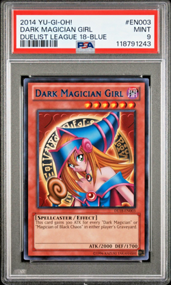 PSA 9 DL18-EN003 Dark Magician Girl Blue Foil Text Duelist League 18 2014 Yugioh - Image 1