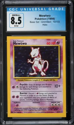 CGC 8.5 Mewtwo Square Cut Holo Rare Base Set 1999 Pokemon Card #10 - Image 1