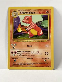 Pokemon TCG Charmeleon Base Set 24/102 Unlimited Uncommon Card, 1999 Vintage - Image 1