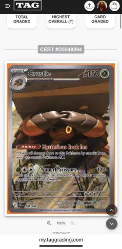 2025 Pokemon S&V Destined Rivals - Crustle #186/182 IR - TAG 10 - PSA - Low Pop - Image 5