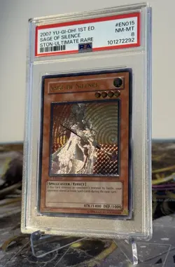 Yugioh Sage Of Silence 1st Edition Ultimate Rare STON-EN015 PSA 8 - Image 1