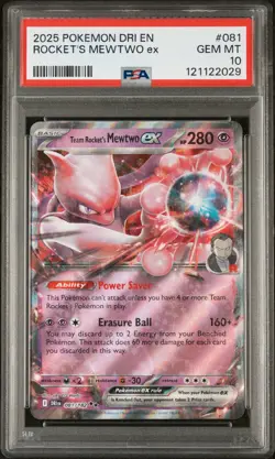 2025 POKEMON DRI EN-DESTINED RIVALS #081 TEAM ROCKET'S MEWTWO EX PSA 10 - Image 1