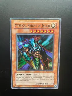Yugioh Mystical Knight Of Jackal DR1-EN017 Super Rare Unlimited Edition Damaged - Image 1