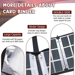 Card Binder 900 Pockets, Card Holder Binder Trading Card Binder 9 Pocket Card... - Image 3