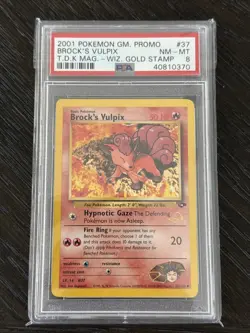 BROCK'S VULPIX 2001 POKEMON GAME PROMO WIZ. GOLD STAMP CARD #37 - PSA NM-MT 8 - Image 1