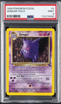1999 POKEMON FOSSIL #5 GENGAR-HOLO PSA 9 - Image 1