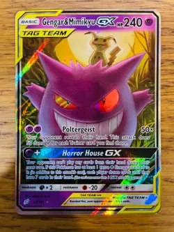 NM! Gengar & Mimikyu GX (53/181) S&M Tag Team Team Up Ultra Rare Pokemon Card! - Image 1