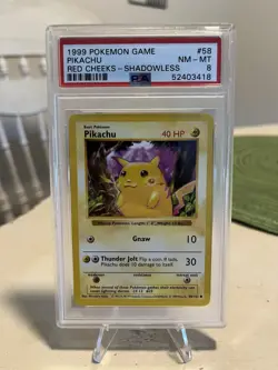 1999 Pokemon Pikachu #58 Red Cheeks Shadowless PSA 8 - Image 1