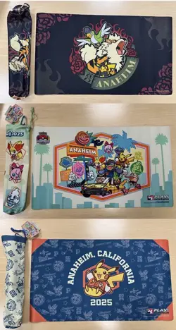 Pokemon World Championships 2025 Anaheim Set Of 3 Playmat & Playmat Bag In Hand - Image 1