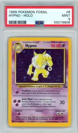 Hypno Holo Rare 8/62 | 1999 Pokemon Fossil | WoTC Vintage Graded | PSA 9 MINT - Image 1