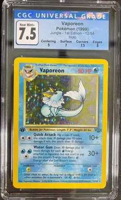 Pokemon 1st Edition Jungle Vaporeon Holo 12/64 - CGC 7.5 NM+ w/ Sub-Grades - Image 1