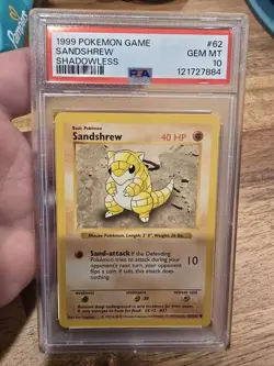 Pokemon PSA 10 GEM MINT Sandshrew Base Set Shadowless 1999 Card #62 - Image 1
