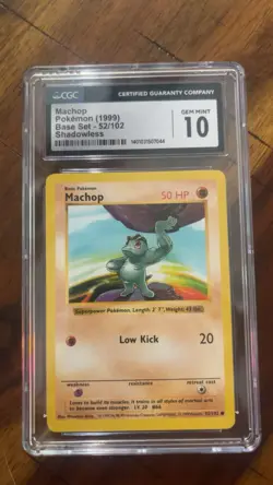 CGC 10 GEM MINT Machop 52/102 SHADOWLESS Base Set Pokemon Card - Image 1