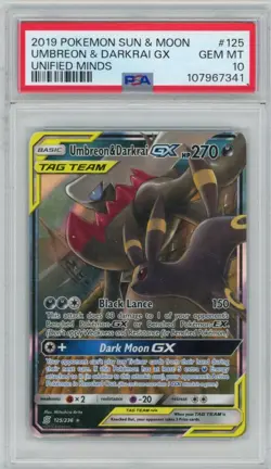 2019 Pokemon Sun & Moon Unified Minds Umbreon & Darkrai GX Full Art PSA 10 - Image 1