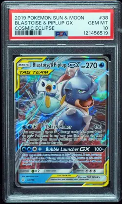 Blastoise & Piplup GX 38/236 PSA 10 Cosmic Eclipse Pokemon Card - Image 1