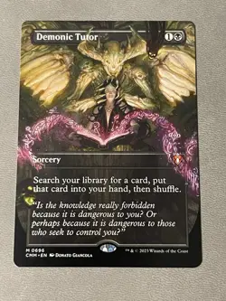 MTG Demonic Tutor #0696 Borderless Mythic MTG Commander Masters (CMM) NM - Image 1