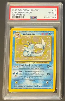 1999 Pokemon Jungle No Symbol PSA 8 Vaporeon Holo #12 Rare Error - Image 1