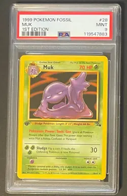 1999 Pokemon Muk 1st Edition Fossil PSA 9 #28 - Image 1