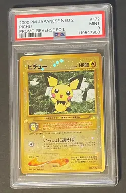 2000 Pokemon Pocket Monsters Japanese Neo 2 PSA 9 Pichu #172 Promo Reverse Foil - Image 1