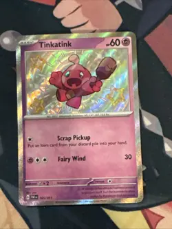 Tinkatink 165/091 Baby Shiny Rare Pokemon TCG Paldean Fates Holo Card NM - Image 1