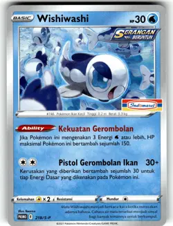 Pokemon 2021 Indonesia Wishiwashi Promo Card 218/S-P Stamped Indomaret - Image 1