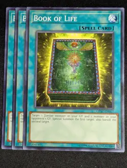 Yugioh - 3x Book Of Life OP07-EN017 + SR07 Common LP - Image 1