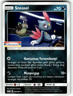 Pokemon 2020 Indonesia Sneasel Promo Card 090/SM-P Stamped Indomaret - Image 1