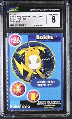 1999 Pokemon Raichu Burger King Card #26 Mewtwo Strikes Back CGC 8 Graded - Image 1