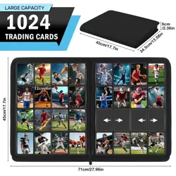 1000+ Pockets Trading Card Binder, 16 Pockets Zipper Binder Card Album, 32 Pa... - Image 2