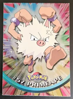 Primeape Foil TOPPS Series 1 Black Logo #57 Pokemon Card TCG HP Creased - Image 1