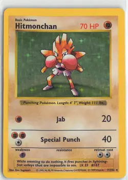 Pokemon Base Set Shadowless #7 Hitmonchan Holo Rare MP-HP - Image 1