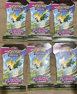 6 Sword and Shield Sleeved Fusion Strike Booster Packs Pokemon TCG - Image 1