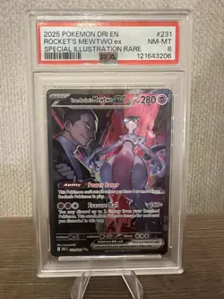 Pokemon TCG Destined Rivals Team Rockets Mewtwo EX Card 231/182 PSA 8 - Image 1